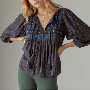 Lucky Brand Blue and Black Patterned Blouse